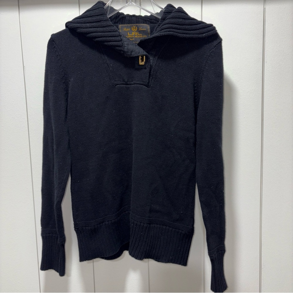 Ralph Lauren Womens Black Label Black Chunky Knit Sweater Size M Gold Buckle